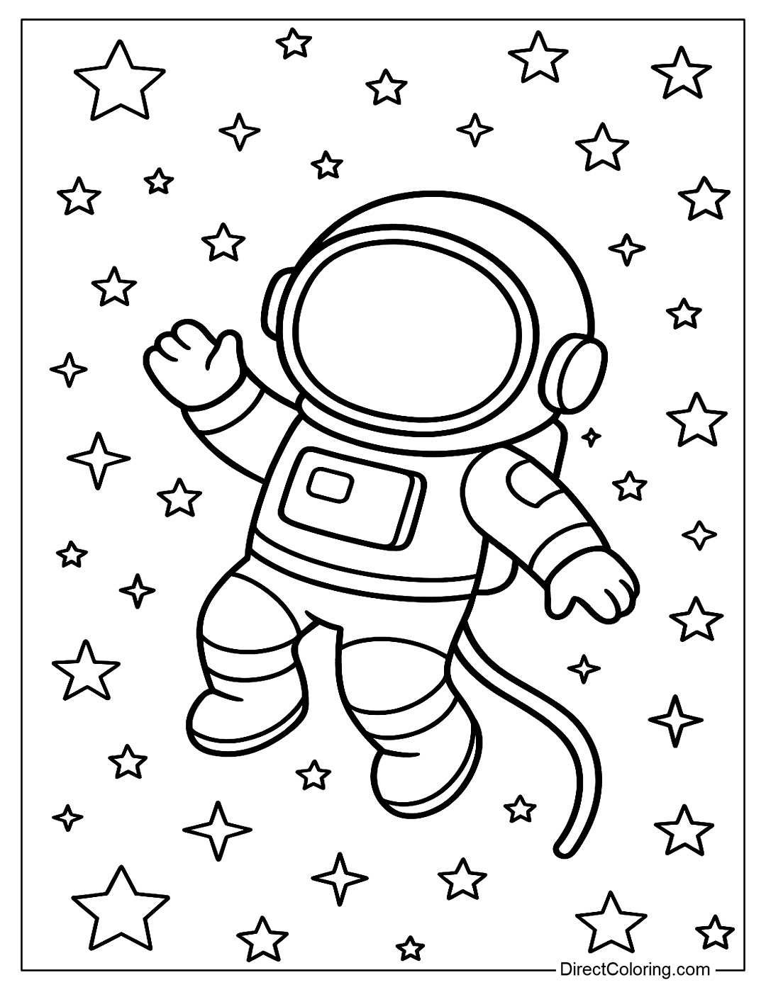  Little astronaut coloring page floating in the sea of ​​sparkling stars